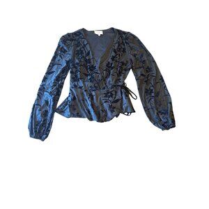 En Elly Black Floral Velvet Wrap Top S Made In USA Witchy Goth Whimsygoth